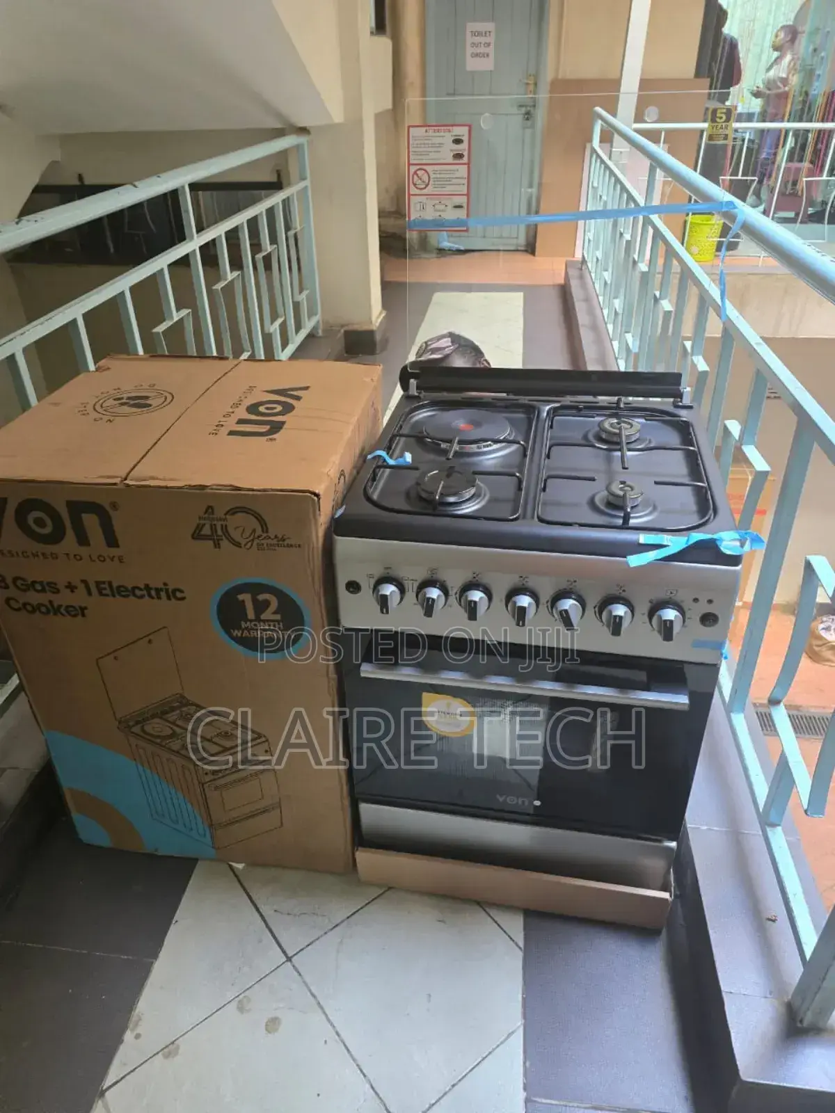 VON 58cm by 58cm, 3 Gas Burners +1 Electric Standing Cooker