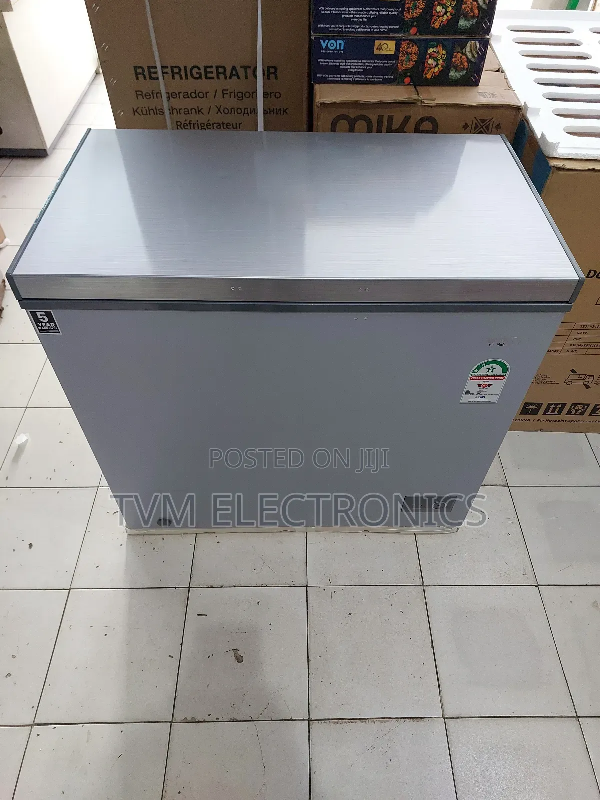Von Chest Freezer Vafc20dhg 198l Silver Gray