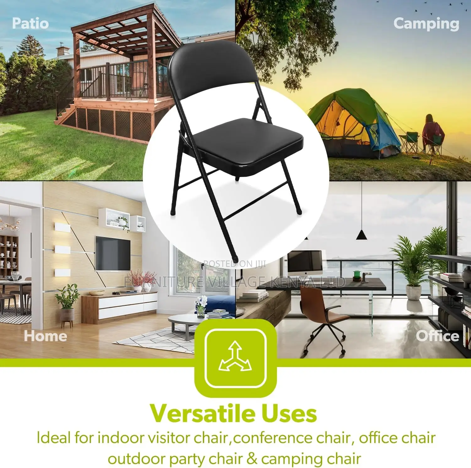 Office Chair :Foldable Black Chair With Metal Frame