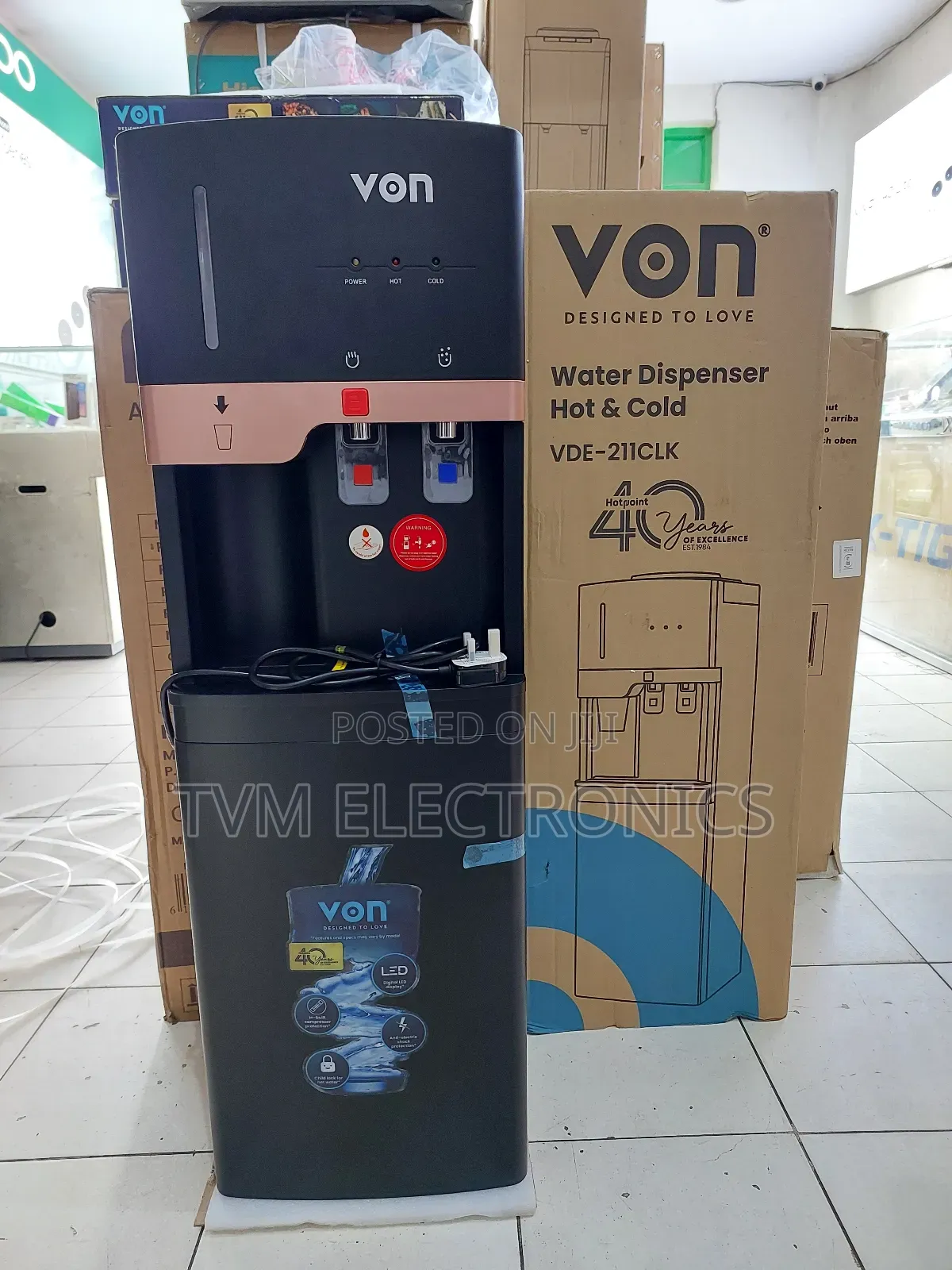 Von Hot Cold in Built Cup Dispenser Electric Cooling