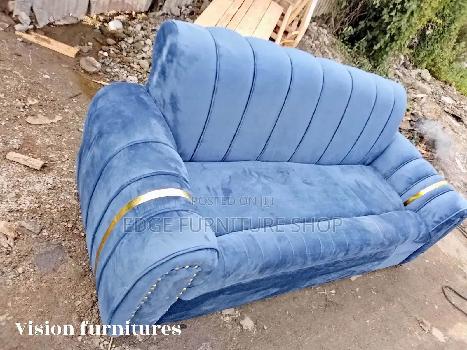 Blue Velvet Three Seater Sofa Set on Sale