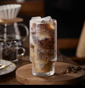 Embossed Vintage Ribbed Transparent Glass / Iced Coffe Glass