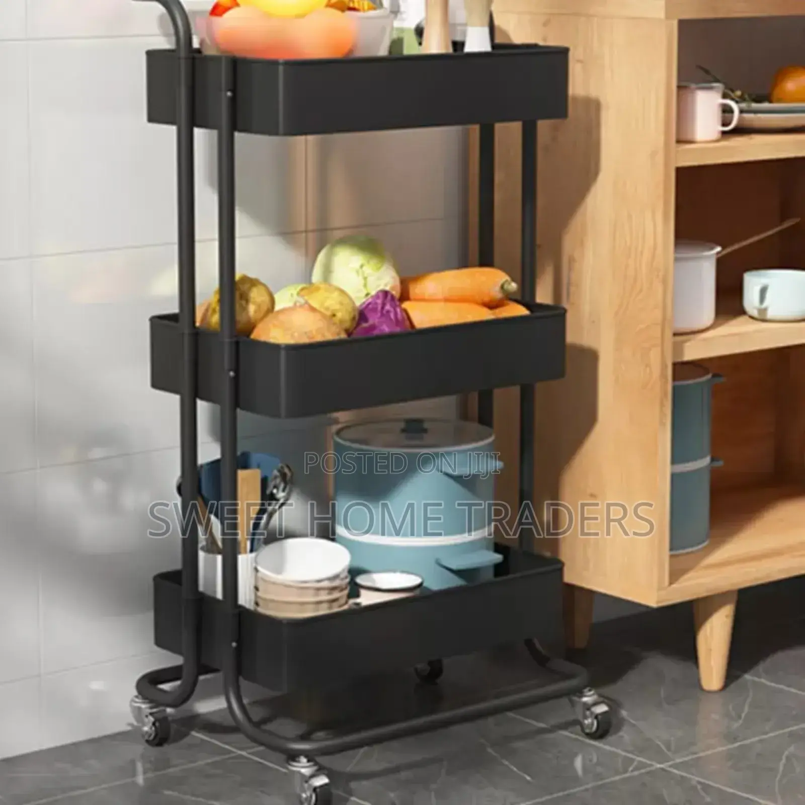 Multi-Functional Movable Trolley Storage Rack Full Metallic