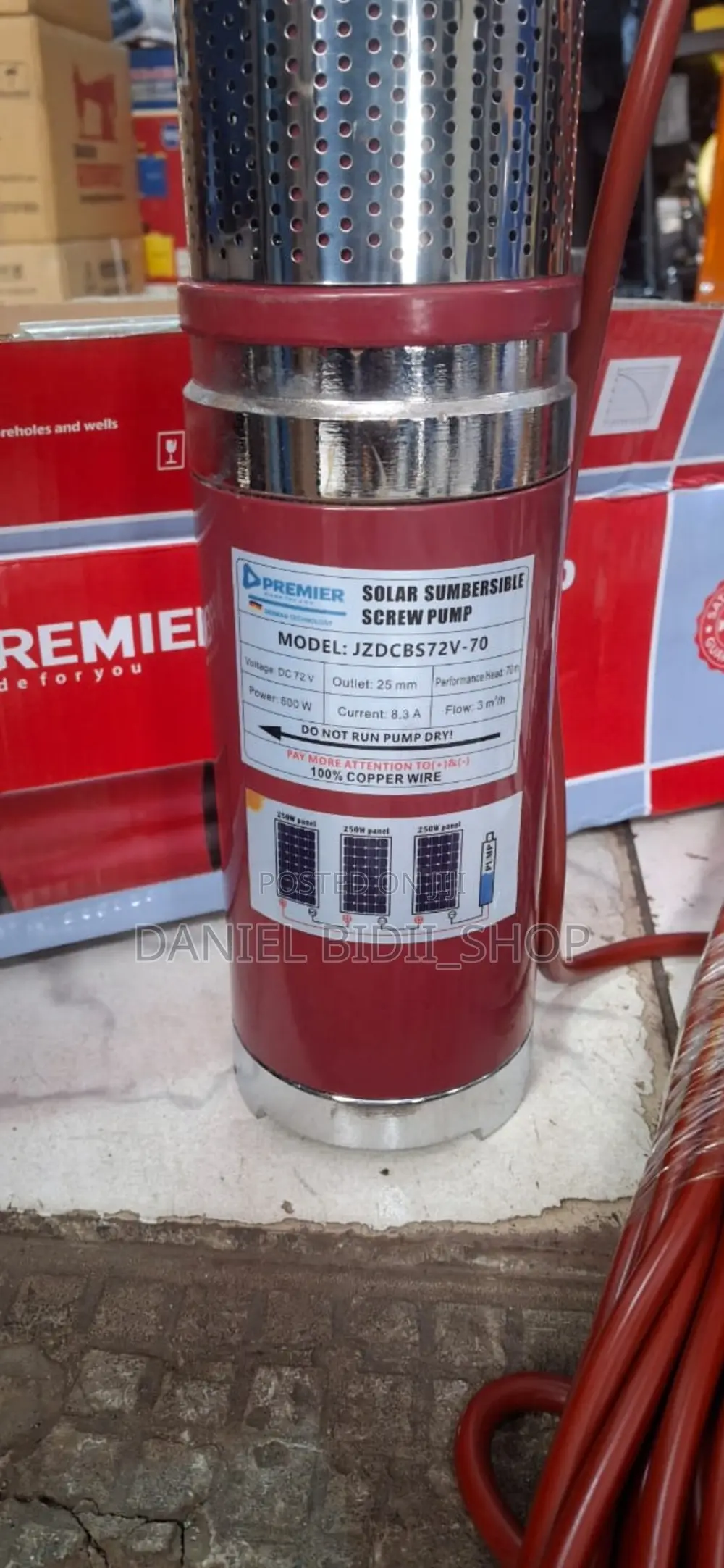 Solar Submersible Screw Waterpump 70m 72v Copper