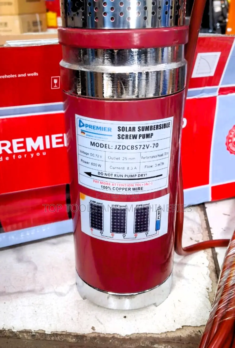 Premier Solar Submersible Screw Water Pump 70m 72v