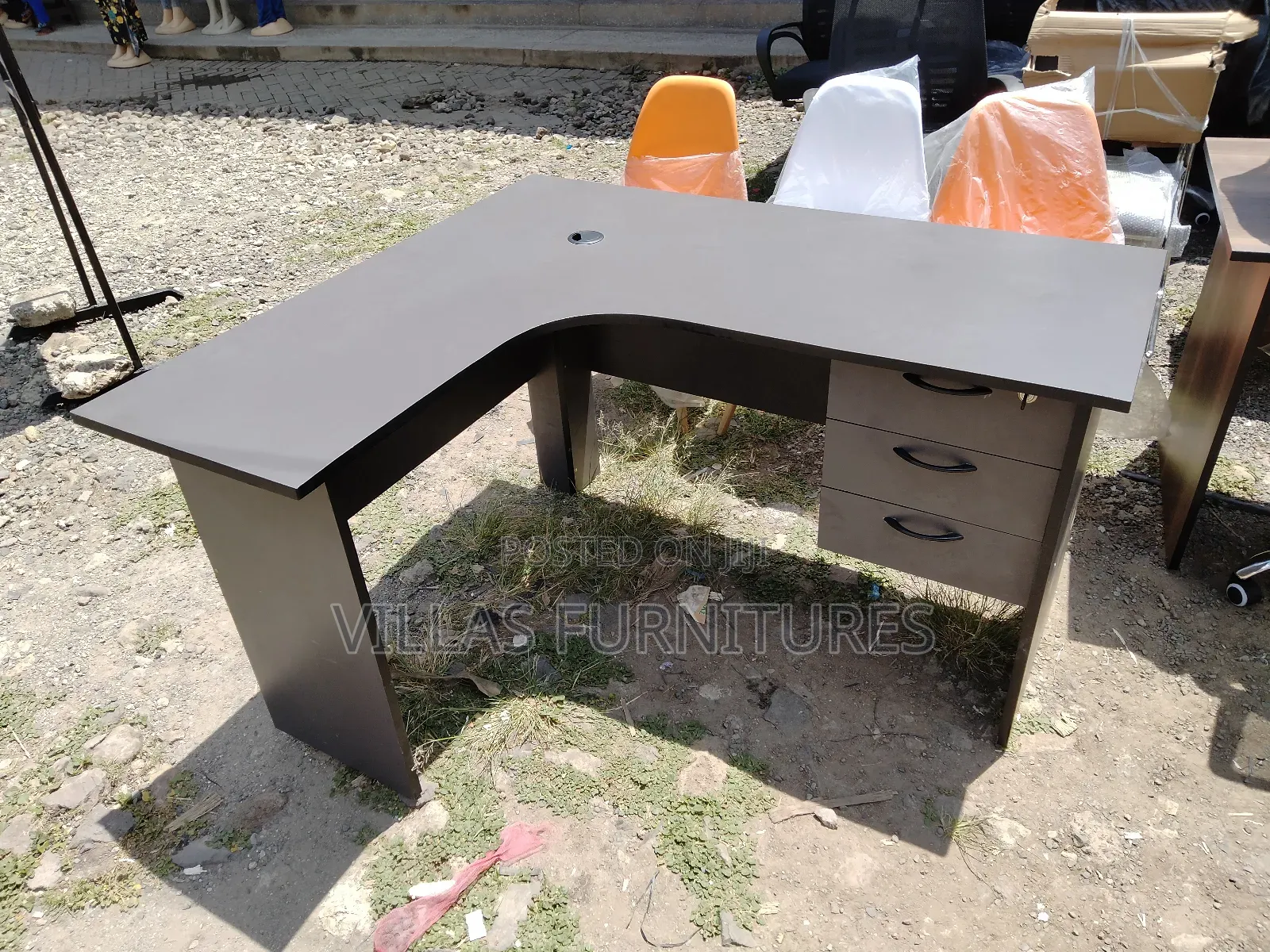 Grey Curved Office Desk