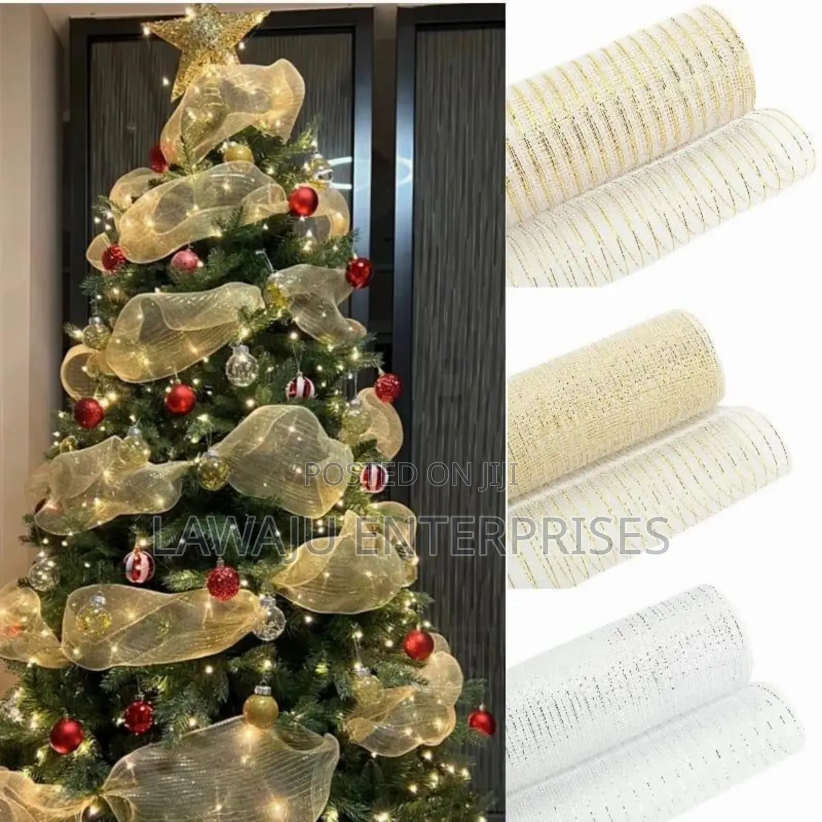 10 Yards Gold-White Mesh Ribbon