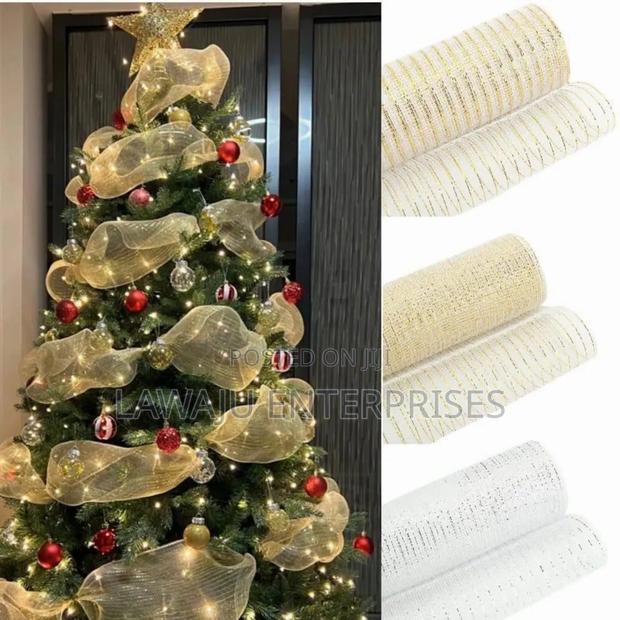 10 Yards Gold-White Mesh Ribbon