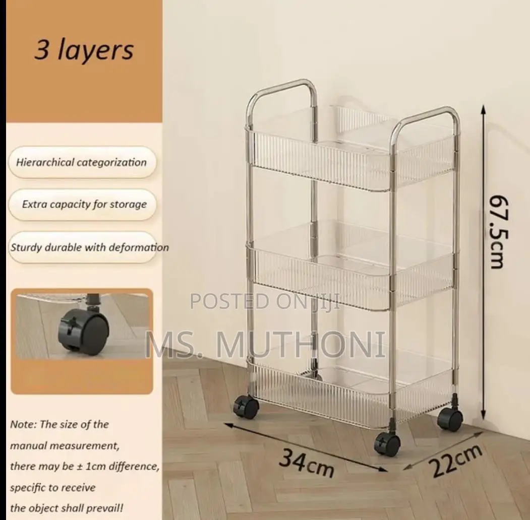3 Tier Clear Rolling Utility Cart