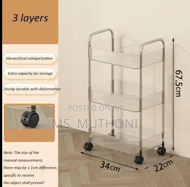3 Tier Clear Rolling Utility Cart - thumbnail 3