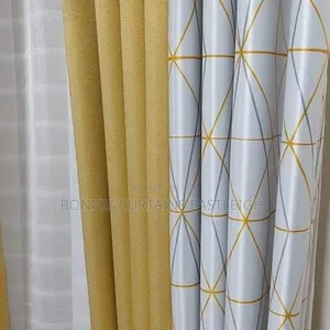 Yellow. Brown Coloured Curtains