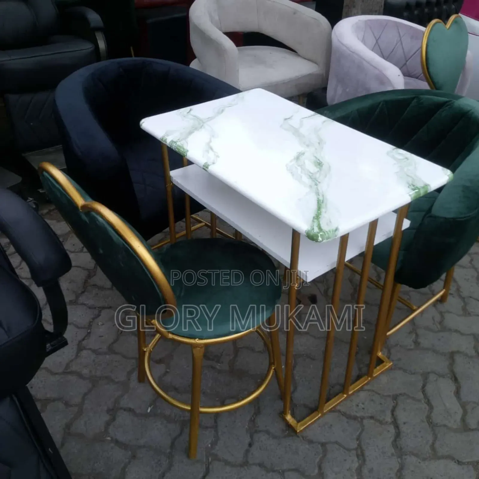 Green Set Styling Manicure Marble Table and Chairs