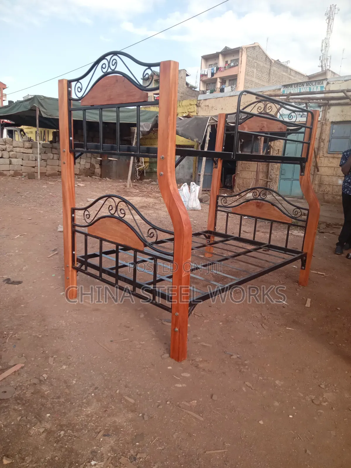 Metalic Double Decker Mahogany Stands