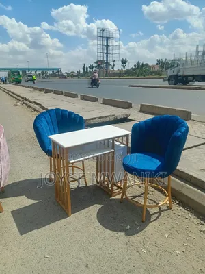 Manicure Set, Marble Table and Blue Seats ,