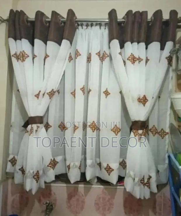 Brown Theme Kitchen Window Sheer - main view