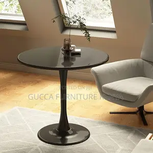 Dining Tables: Black Marble Round Modern Dining Table