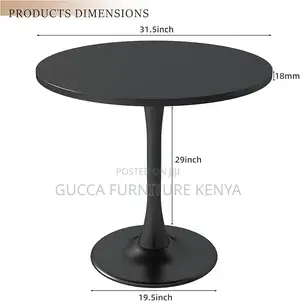 Dining Tables: Black Marble Round Modern Dining Table