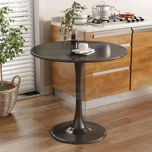 Dining Tables: Black Marble Round Modern Dining Table