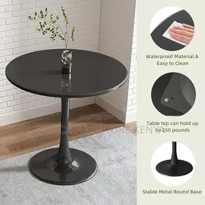 Dining Tables: Black Marble Round Modern Dining Table