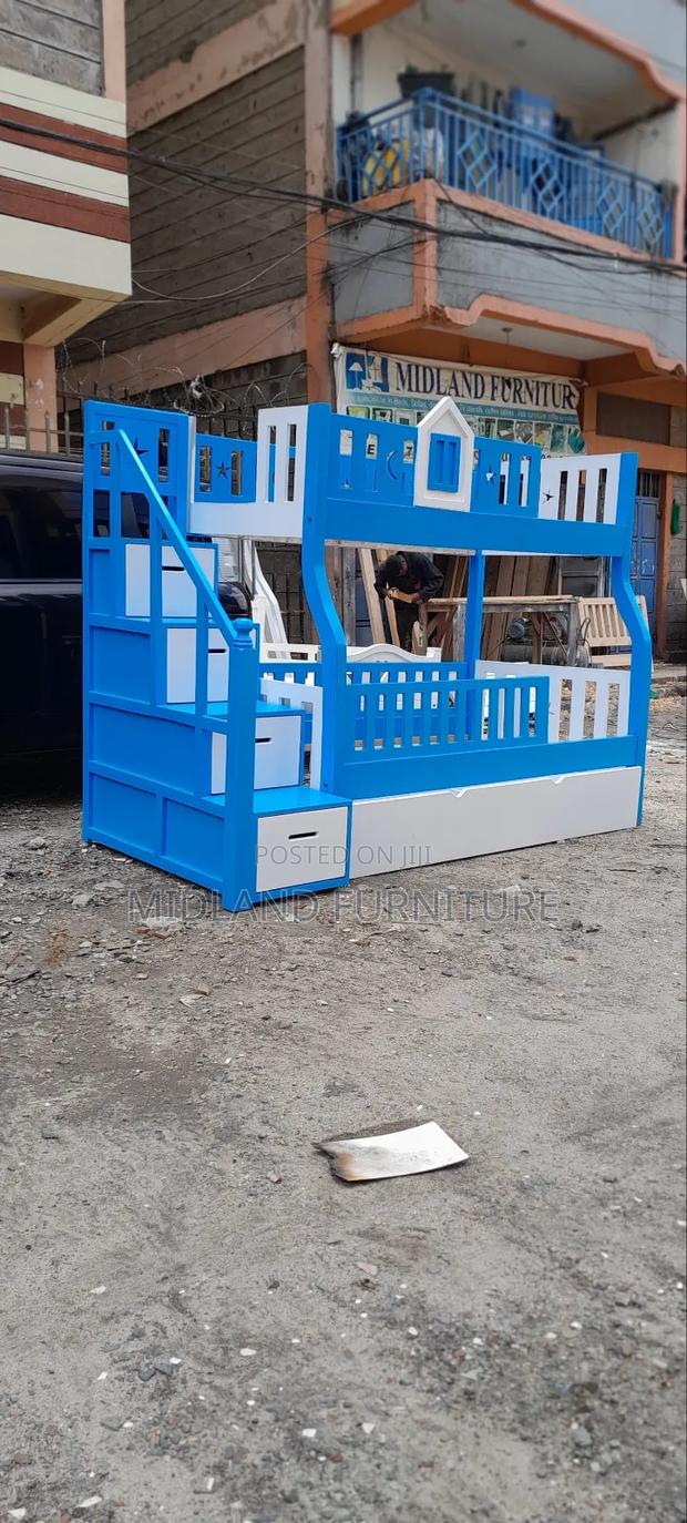 Blue and White Kids Double Decker Bed - main view