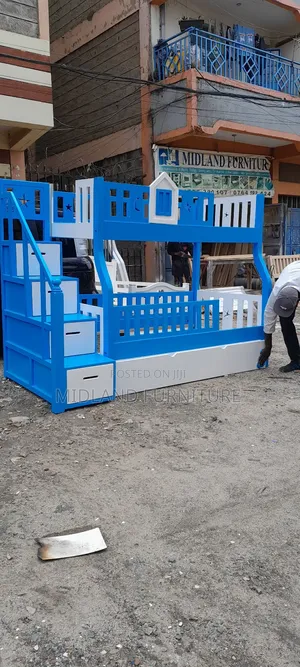 Blue and White Kids Double Decker Bed