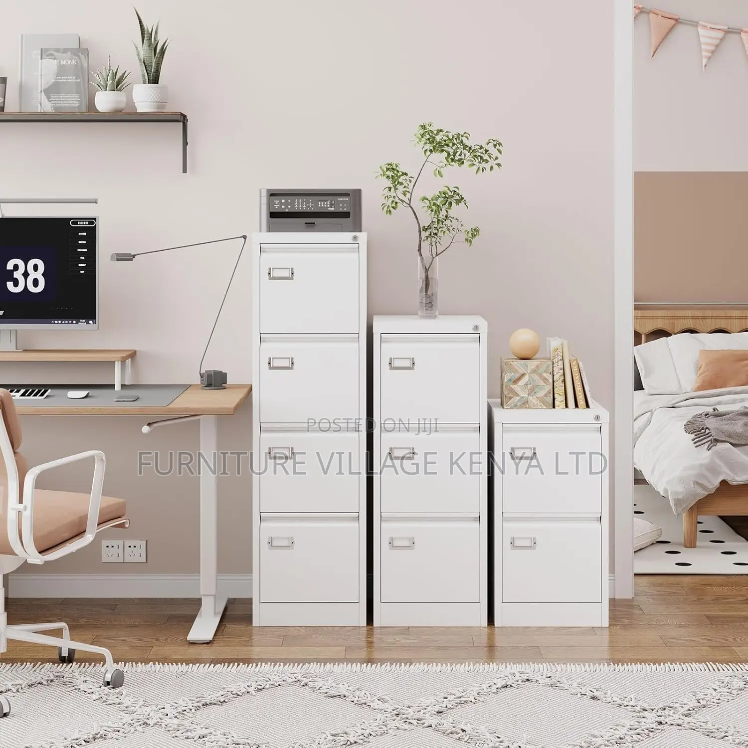 Office Cabinet: 4-Drawer White Lateral File Cabinet