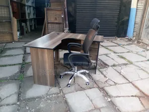 4 by 4 Shaped Desk Plus Ergonomic Fabric Headrest Chair