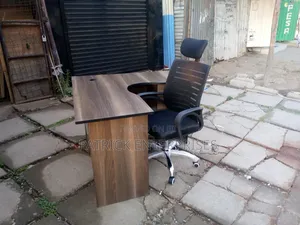 4 by 4 Shaped Desk Plus Ergonomic Fabric Headrest Chair