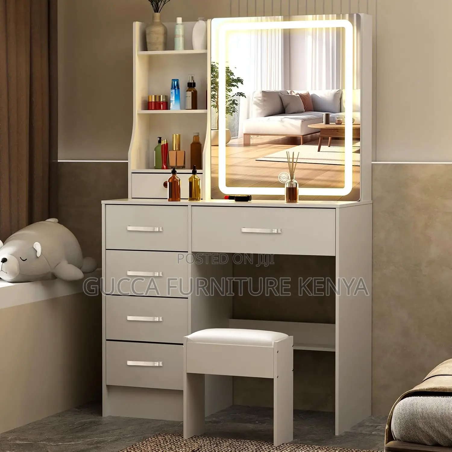 Dressers: Lighted Modern Makeup Vanity Table Set