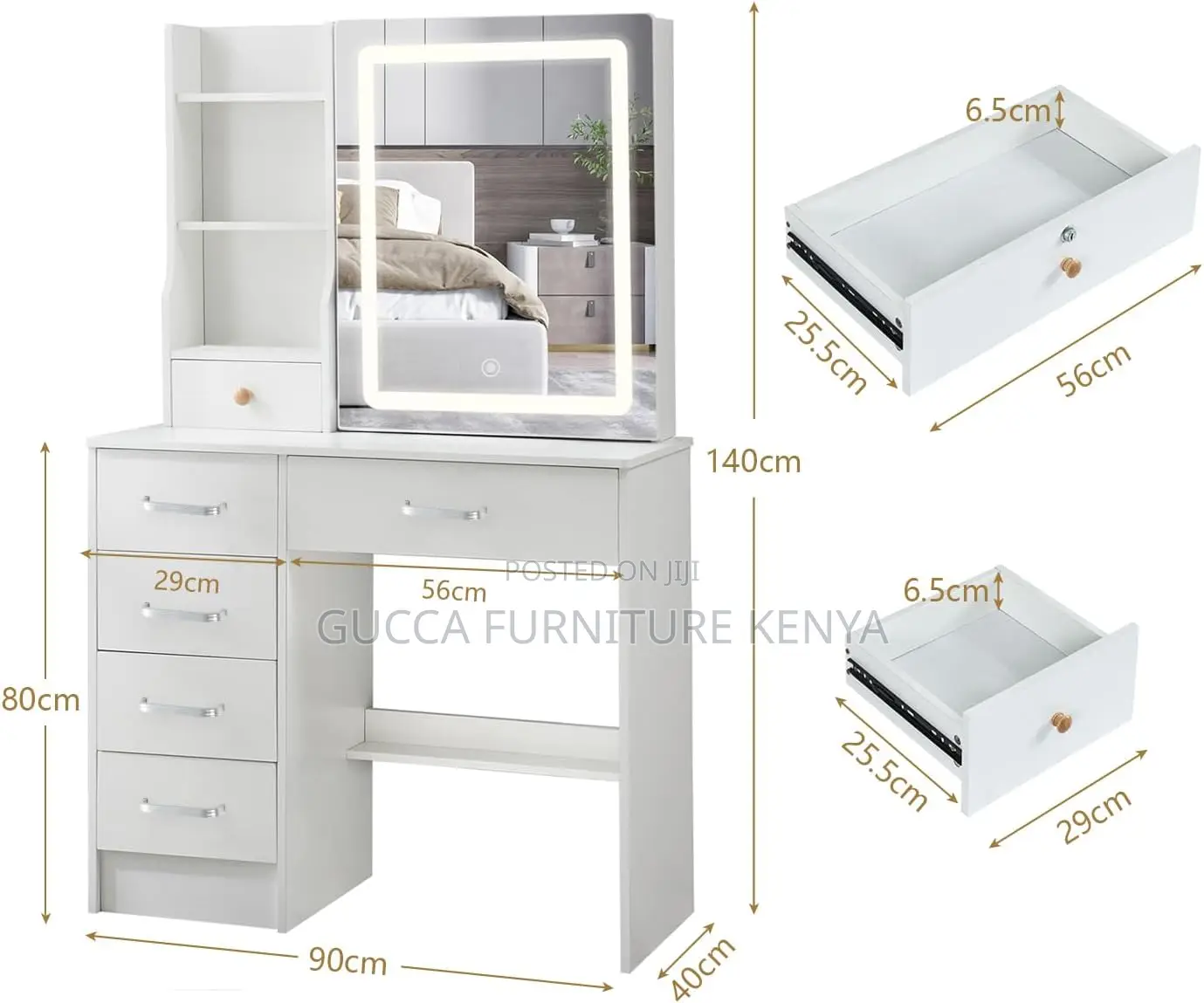 Dressers: Lighted Modern Makeup Vanity Table Set