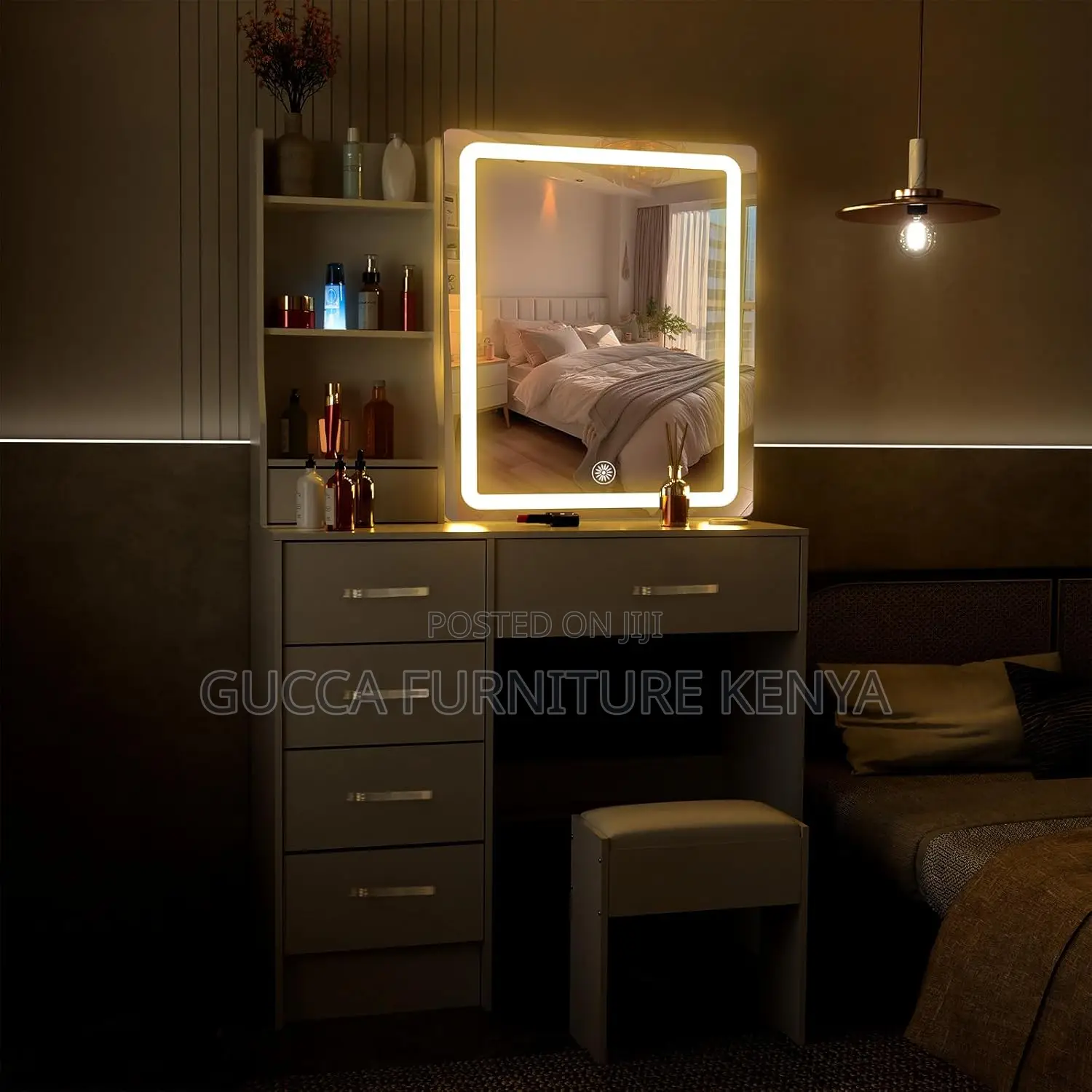 Dressers: Lighted Modern Makeup Vanity Table Set