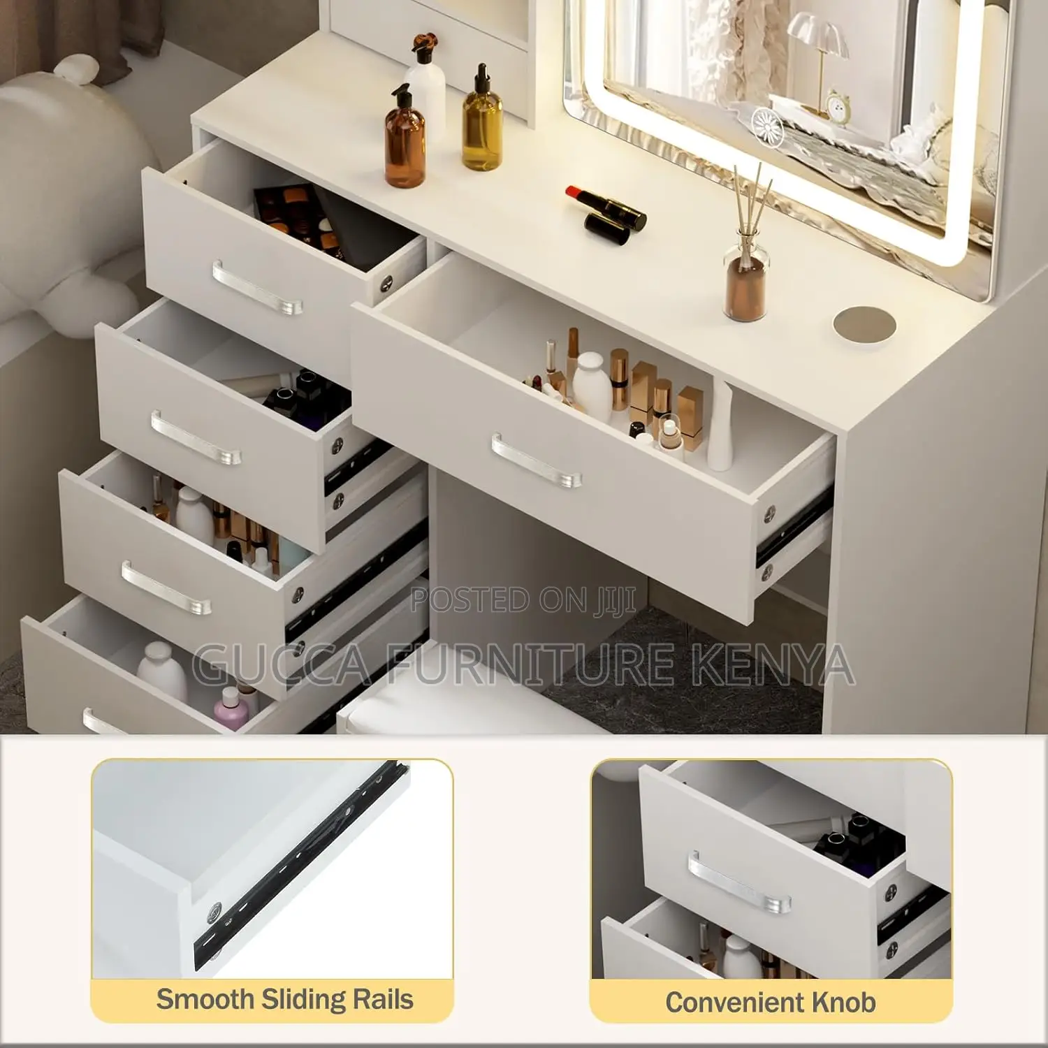 Dressers: Lighted Modern Makeup Vanity Table Set
