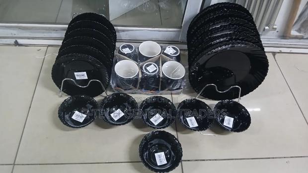 Black 24pcs Dining Set(Cups,Plates,Saucer, Soup Bowls)