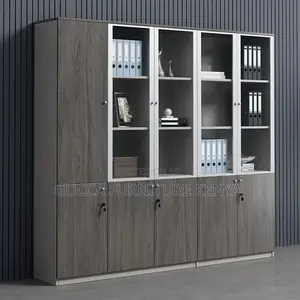 Cabinets:3-Door Modern Grey Wood Office Storage Cabinet
