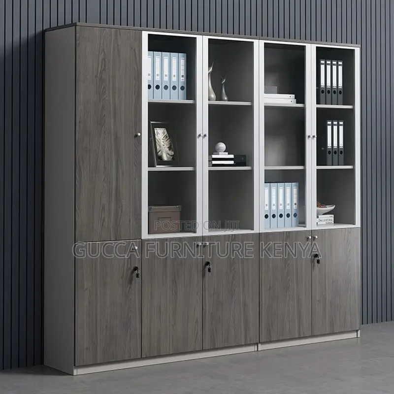 Cabinets:3-Door Modern Grey Wood Office Storage Cabinet