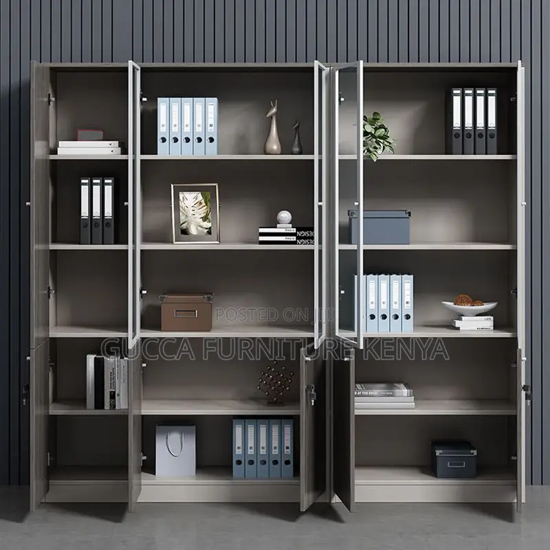 Cabinets:3-Door Modern Grey Wood Office Storage Cabinet