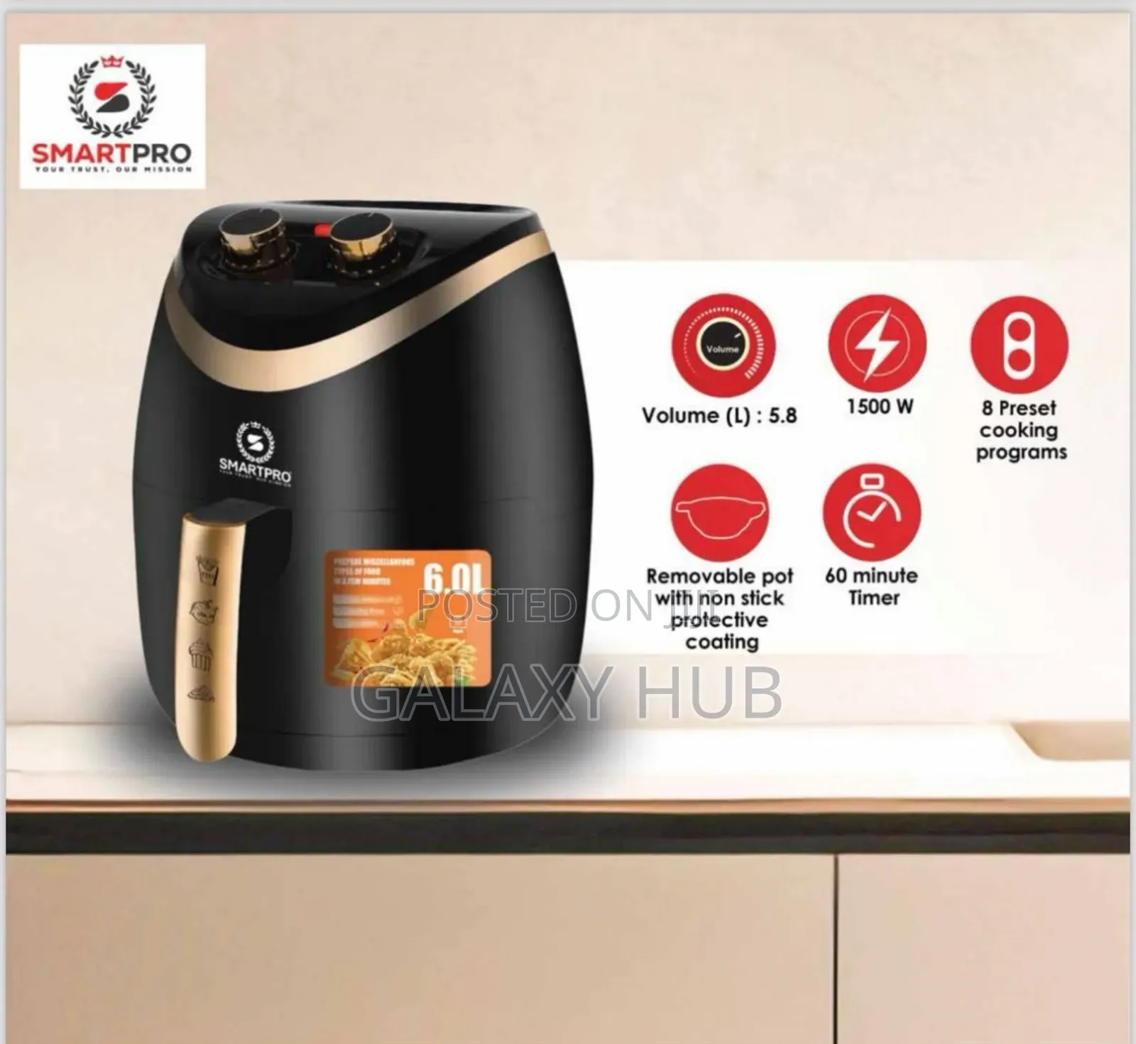 Smartpro Air Fryer Model 232 B 5.8litres Digital Airfryer