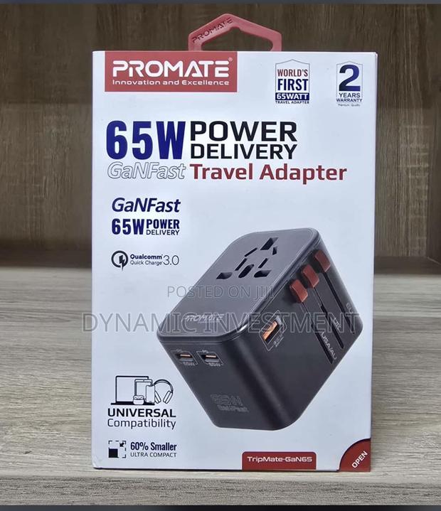 Promate 65W Power Delivery Ganfasttm Travel Adapter