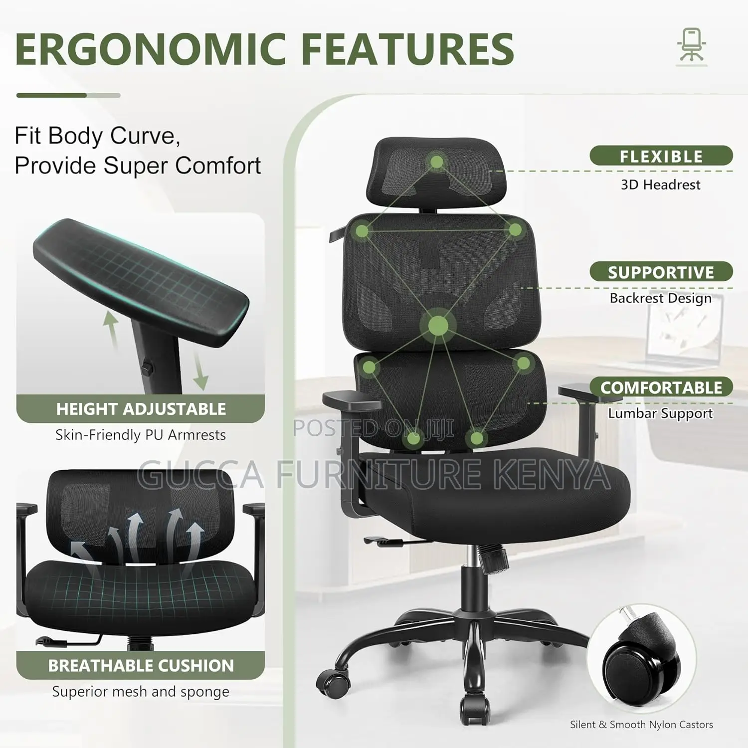 Office Chairs: High Back Reclining Breathable Mesh Chair