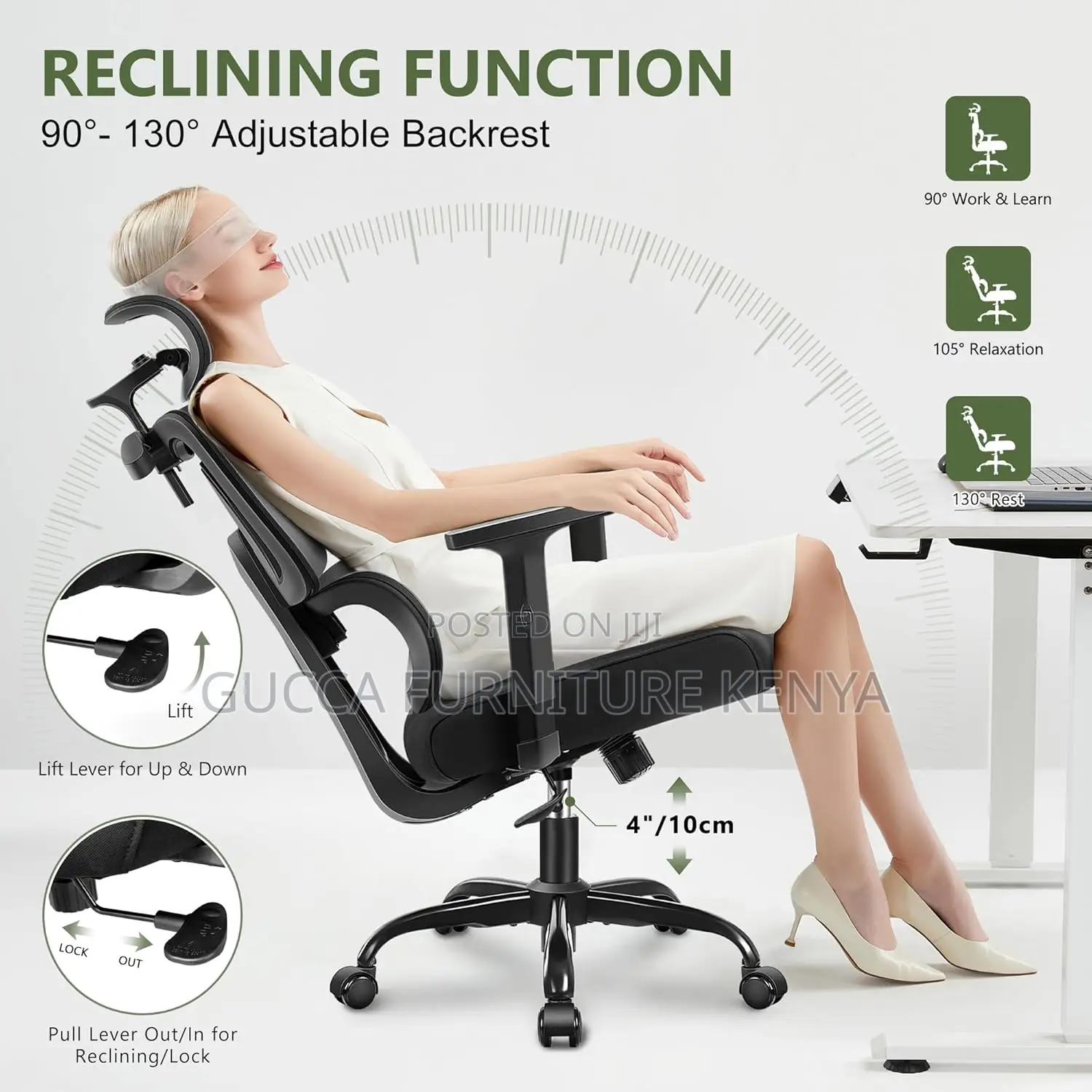 Office Chairs: High Back Reclining Breathable Mesh Chair