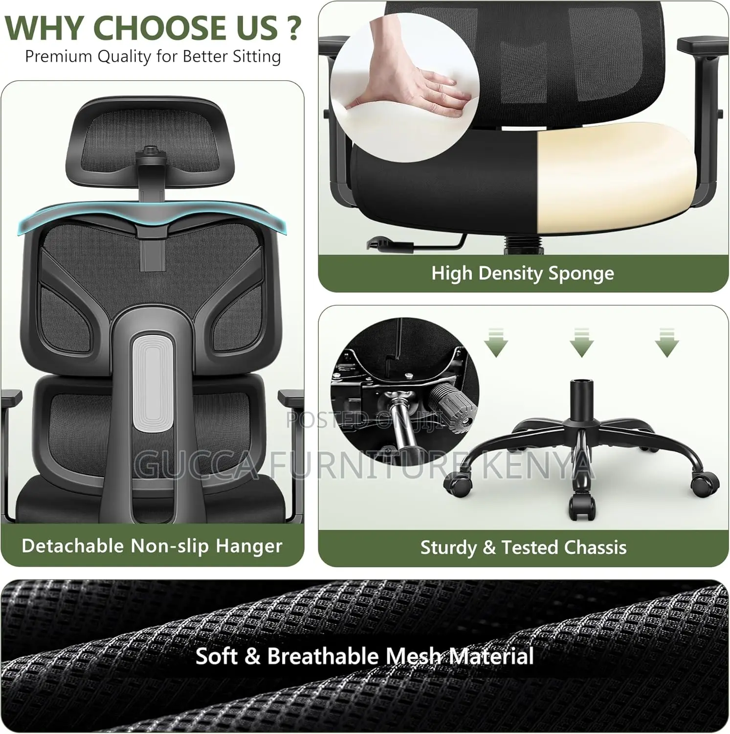 Office Chairs: High Back Reclining Breathable Mesh Chair