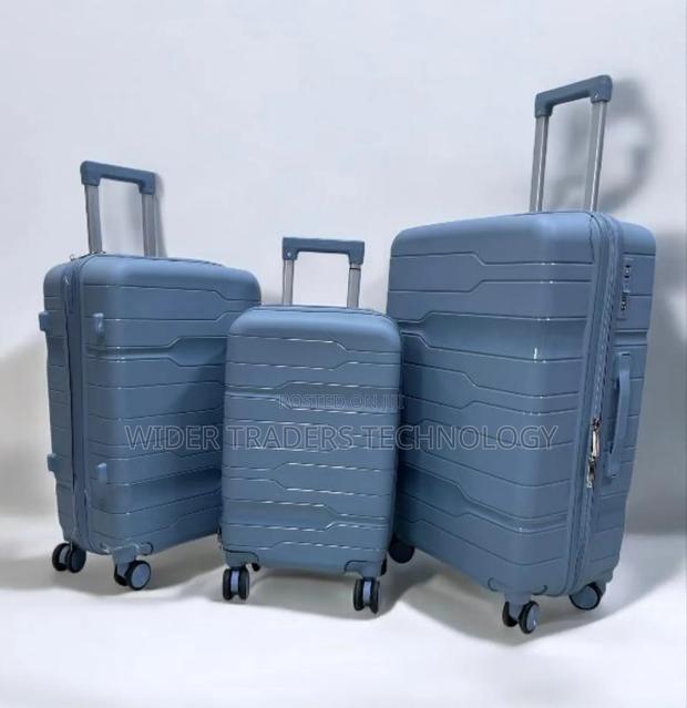 *3 in 1 Unbreakable PP Rubber Suitcase Blue/Gley - thumbnail 2
