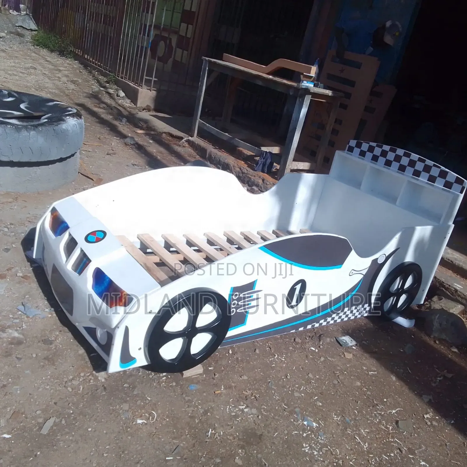Car Bed for Kids With Blue Headlights