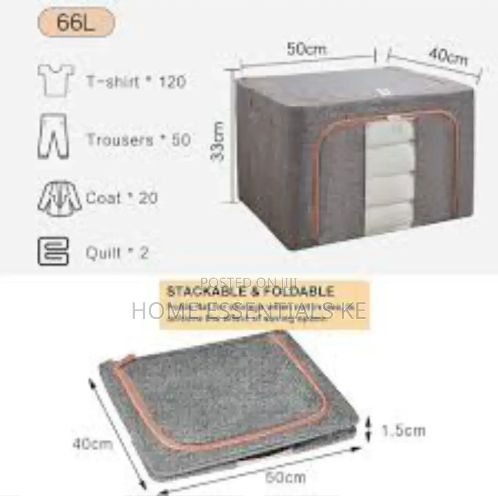 66L 50x33x40cm Foldable Metal Frame Storage Bag