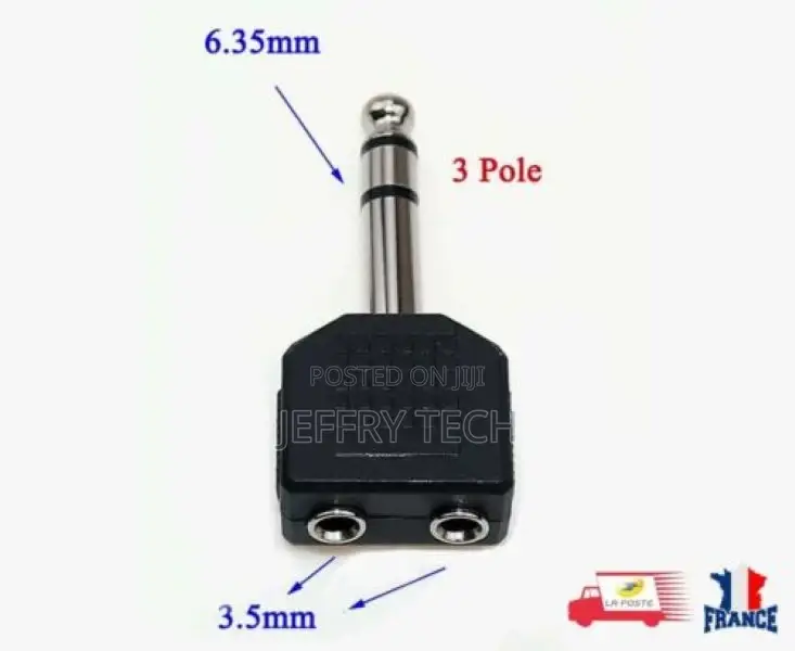 6.35mm Male to 3.5mm Double Female Jack Plug Audio Adapter J