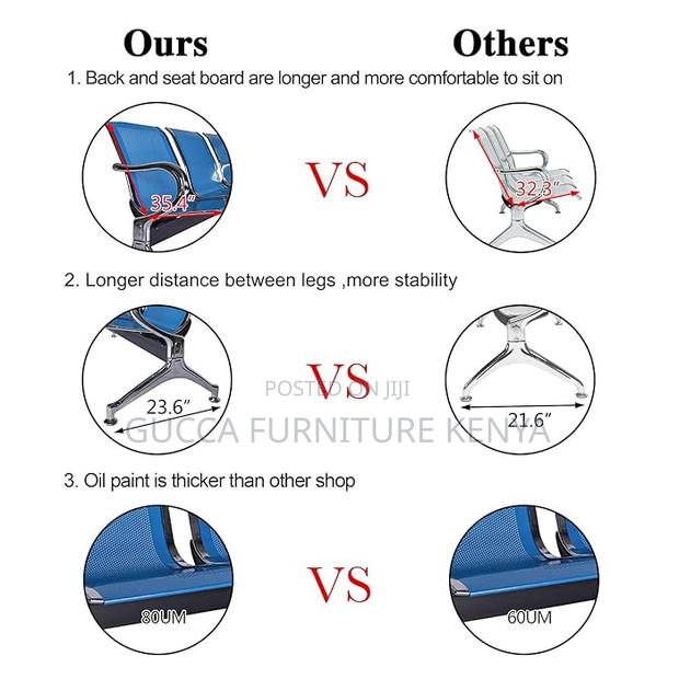 Benches: Blue 3-Seater Guest Salon Waiting Bench - thumbnail 3