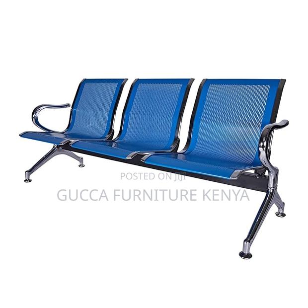 Benches: Blue 3-Seater Guest Salon Waiting Bench - thumbnail 6