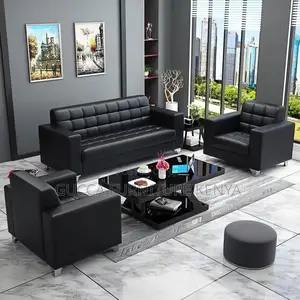 Sofas:5-Seater Black Leather Executive Office Sofa Set