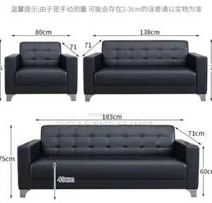 Sofas:5-Seater Black Leather Executive Office Sofa Set
