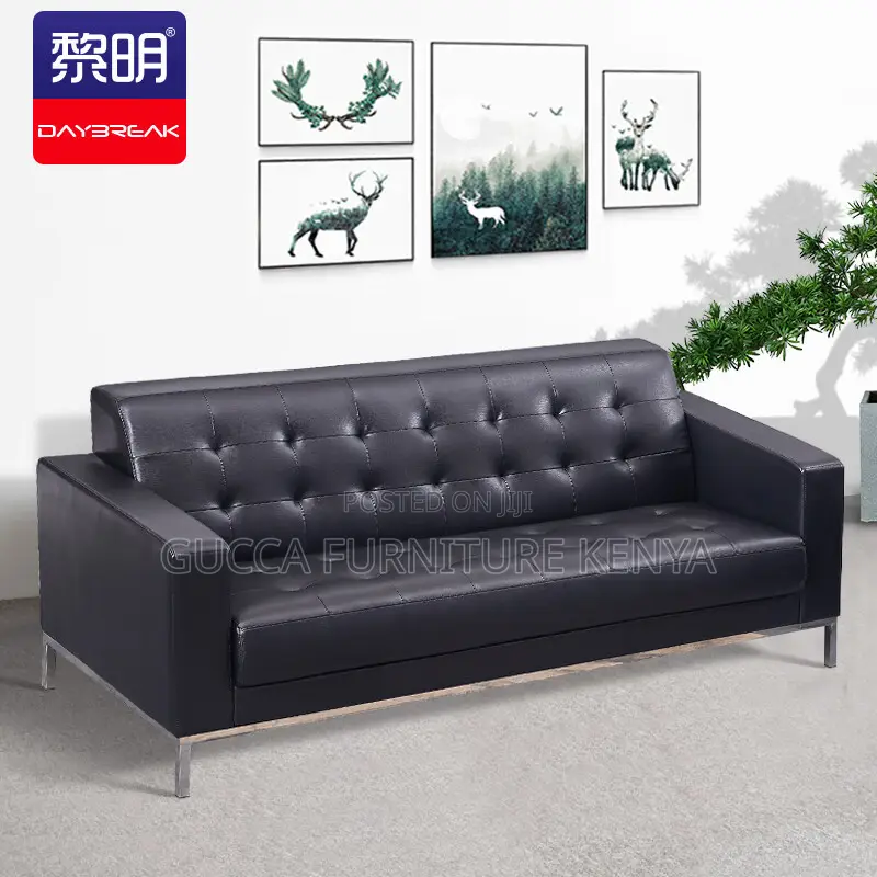 Sofas:5-Seater Black Leather Executive Office Sofa Set